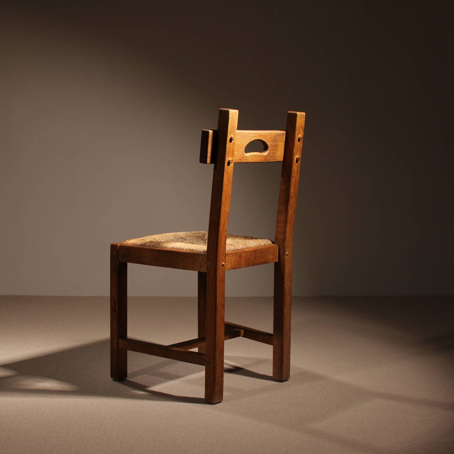 Brutalist Pair of Oak & Rush Chairs | Europe 1960s