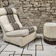 Boucle wool fireside chair and its 1970" vintage pouf
