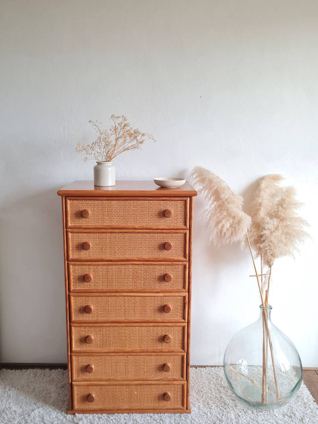 Vintage wicker chest of drawers.