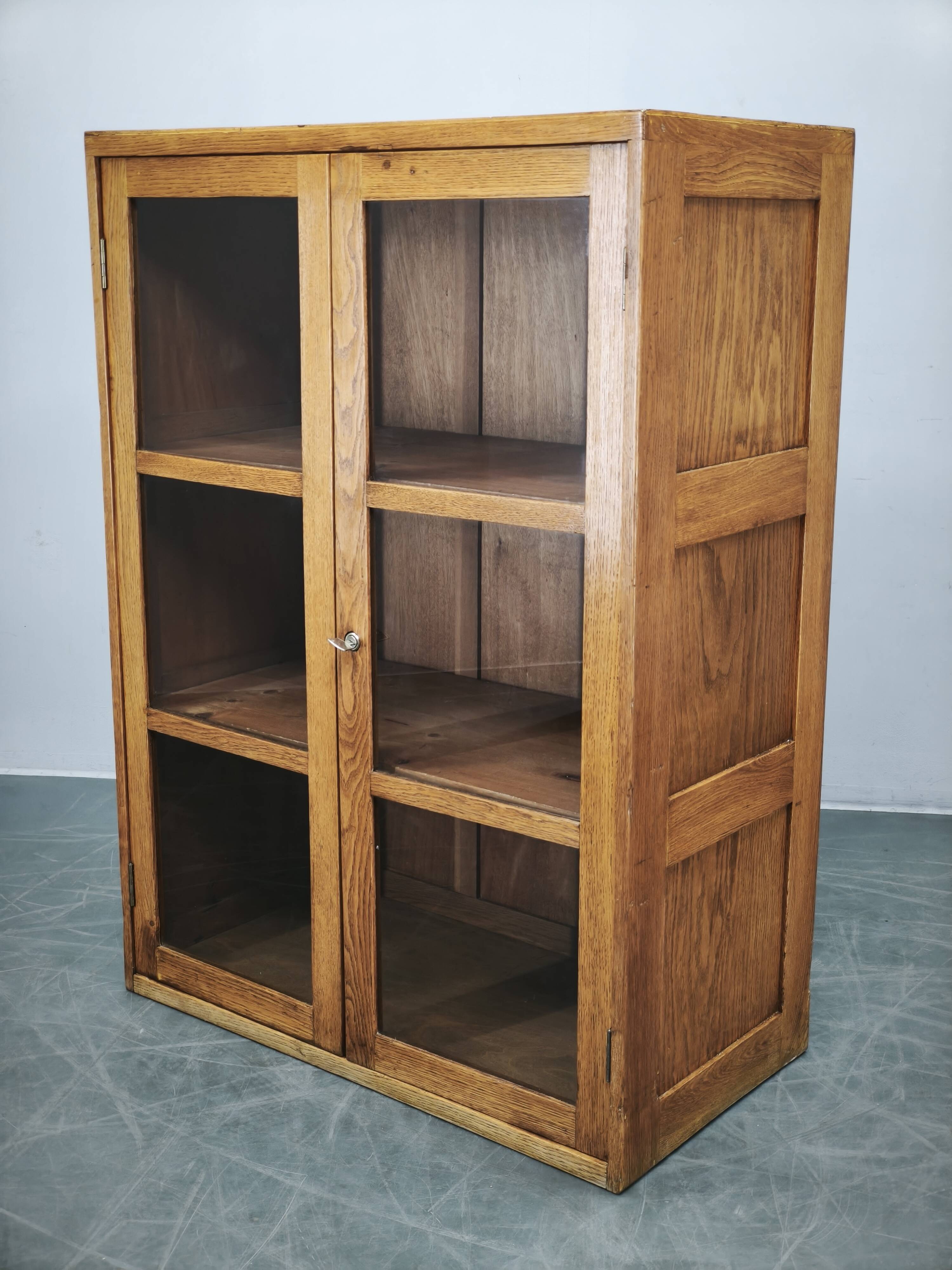 1930s Czech Oak Glass Bookcase from a Baťa Factory