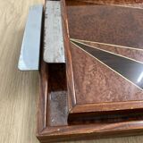 Duo of vintage wooden trays marked art deco