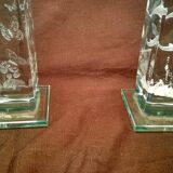 Pair of transparent glass bedside lamp bases - rectangular hologram lamp