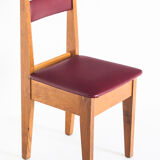 Set of 4 vintage oak wood and Eskai chairs, France 1960.