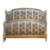 Lit capitonné de style Louis XVI en bois beige