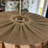 Scandinavian pendant light from the 1960s, made of wood and fabric