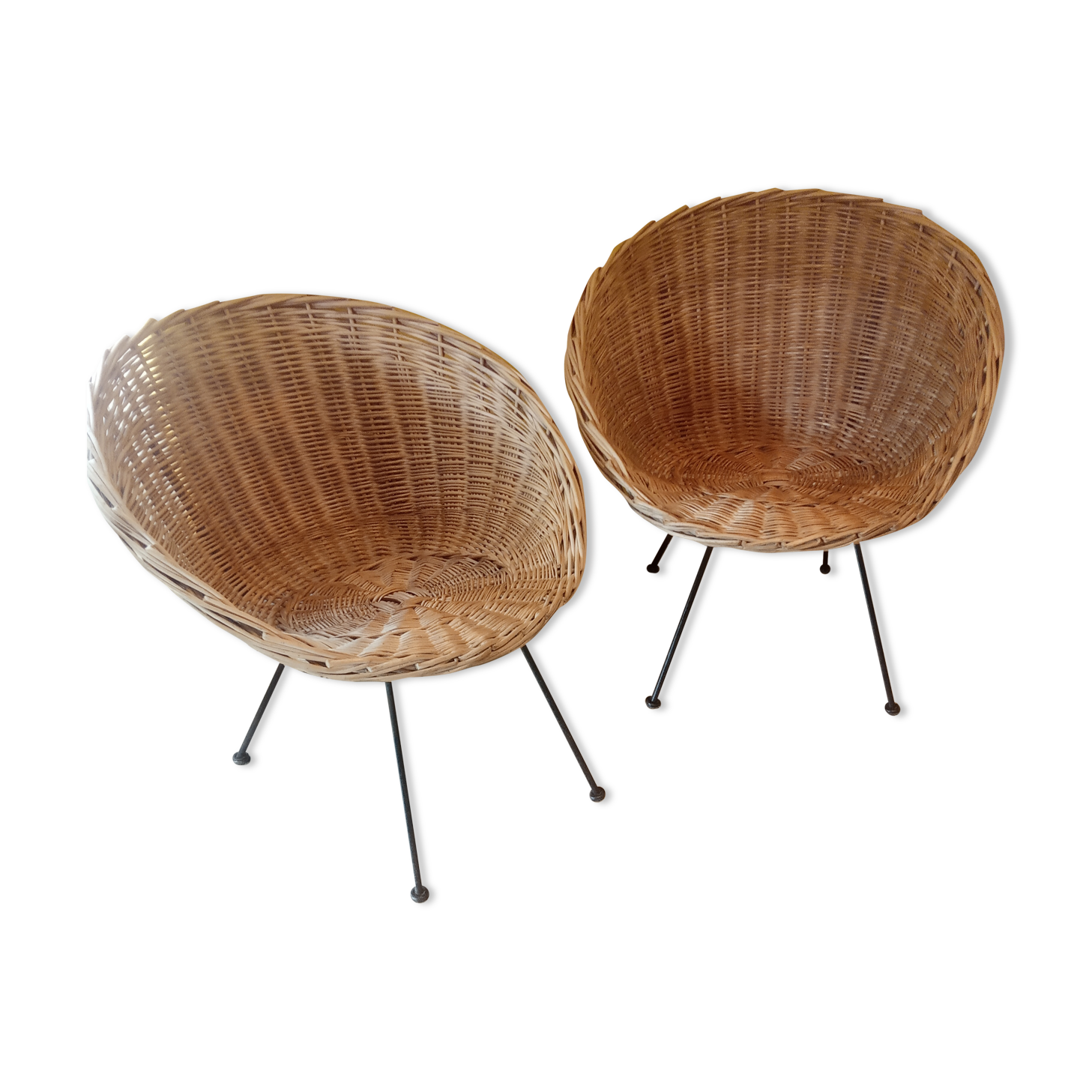 Vintage rattan basket armchairs