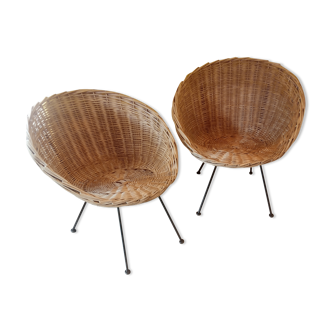 Vintage rattan basket armchairs