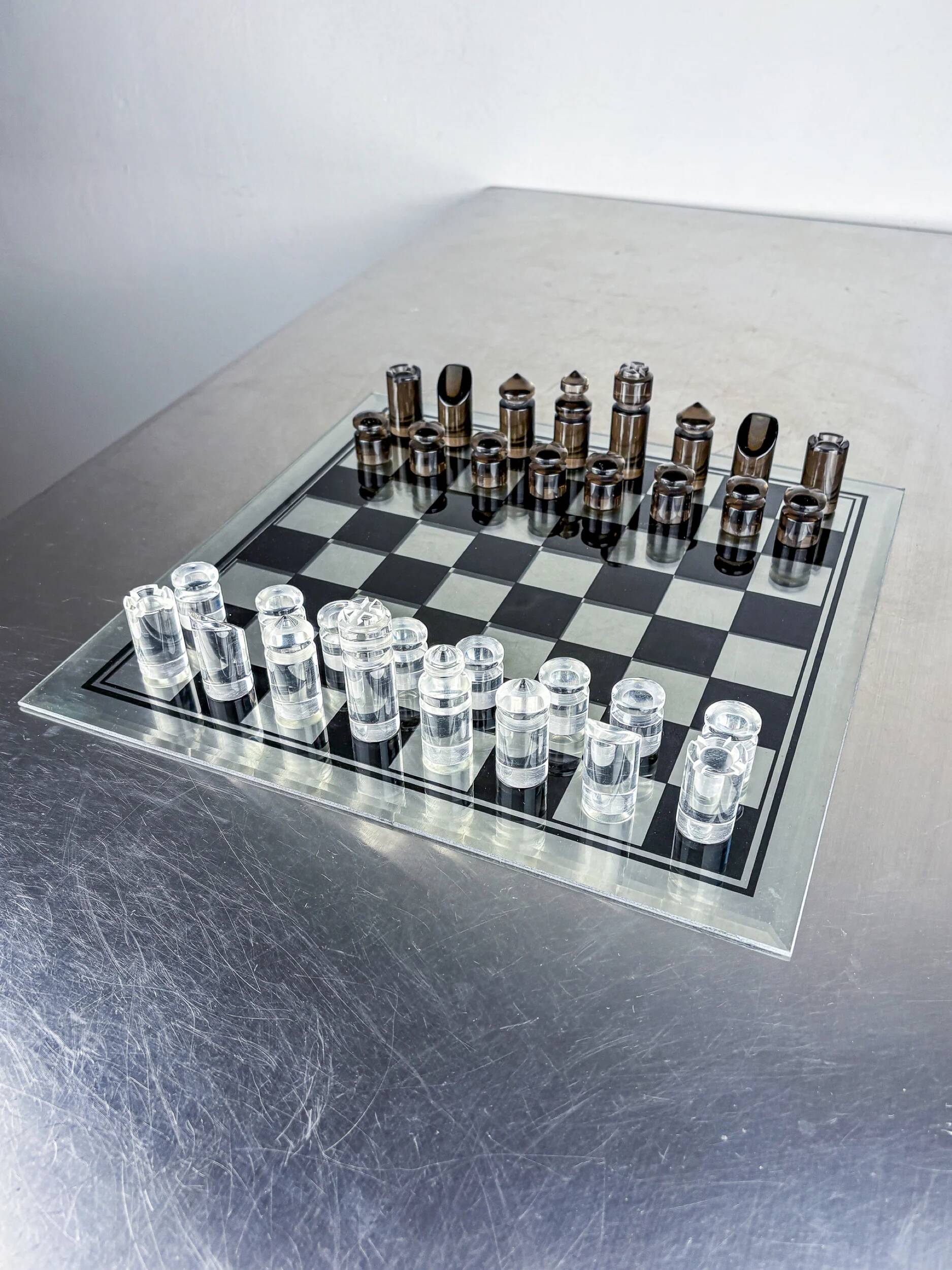 Felice Antonio Botta acrylic chessboard and glass board, Italy, 1970s