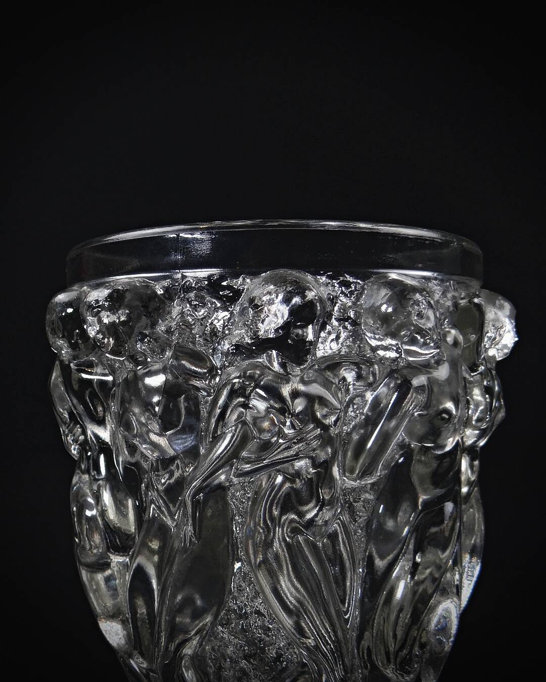 Unsigned Lalique Bacchantes vase in clear crystal, mid-20th century