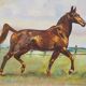 Tableau équitation cheval au trot HSP signé à déchiffrer - 1969
