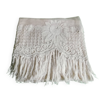 Dessus de lit jeté de lit ancien crochet ajouré fleurs mailles carrées