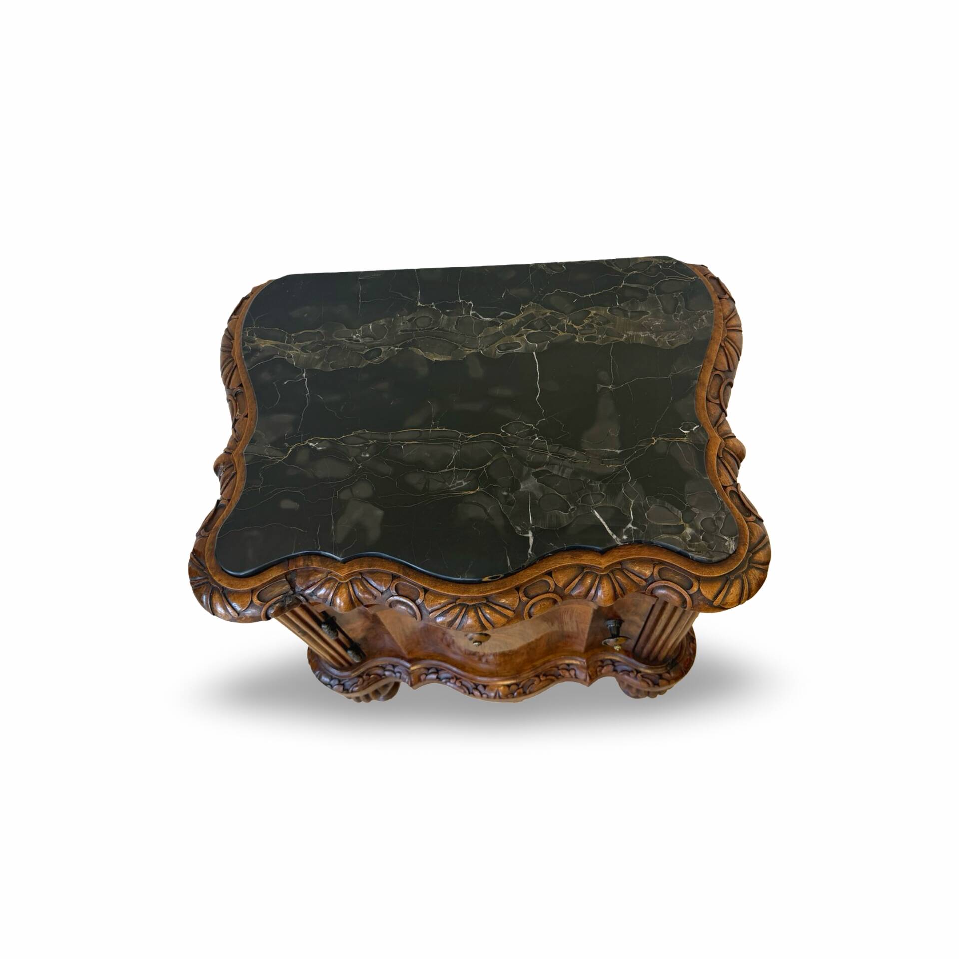 art deco walnut serpentine nightstands, 1920s