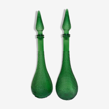 Pair of green Italian decanters