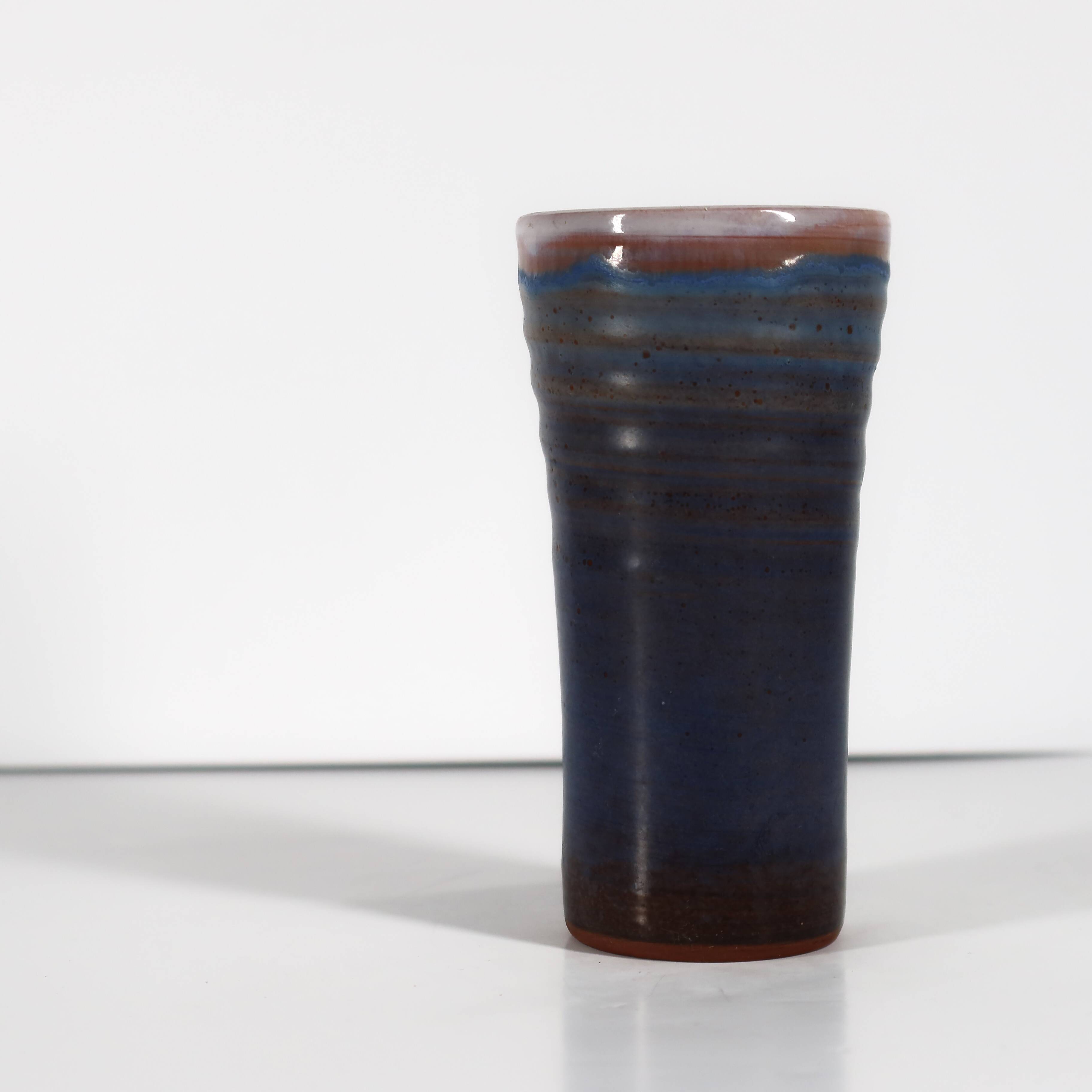 Ludovic handcrafted vase in blue glazed ceramic, 1970