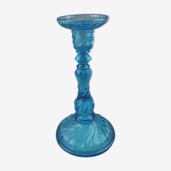 Old candlestick, blue molded glass