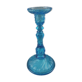 Old candlestick, blue molded glass