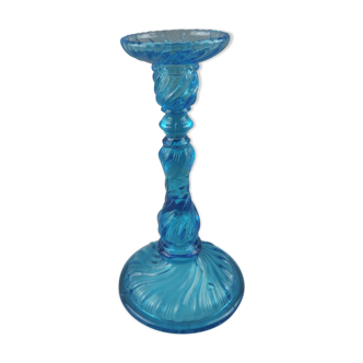 Old candlestick, blue molded glass