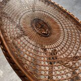 Table basse en bois et cannage