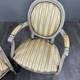 Pair of Medallion Armchairs in Louis XVI Style with Footrests, 20th Century