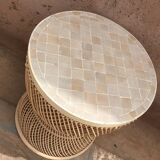 Nomadic rattan table with zellige top