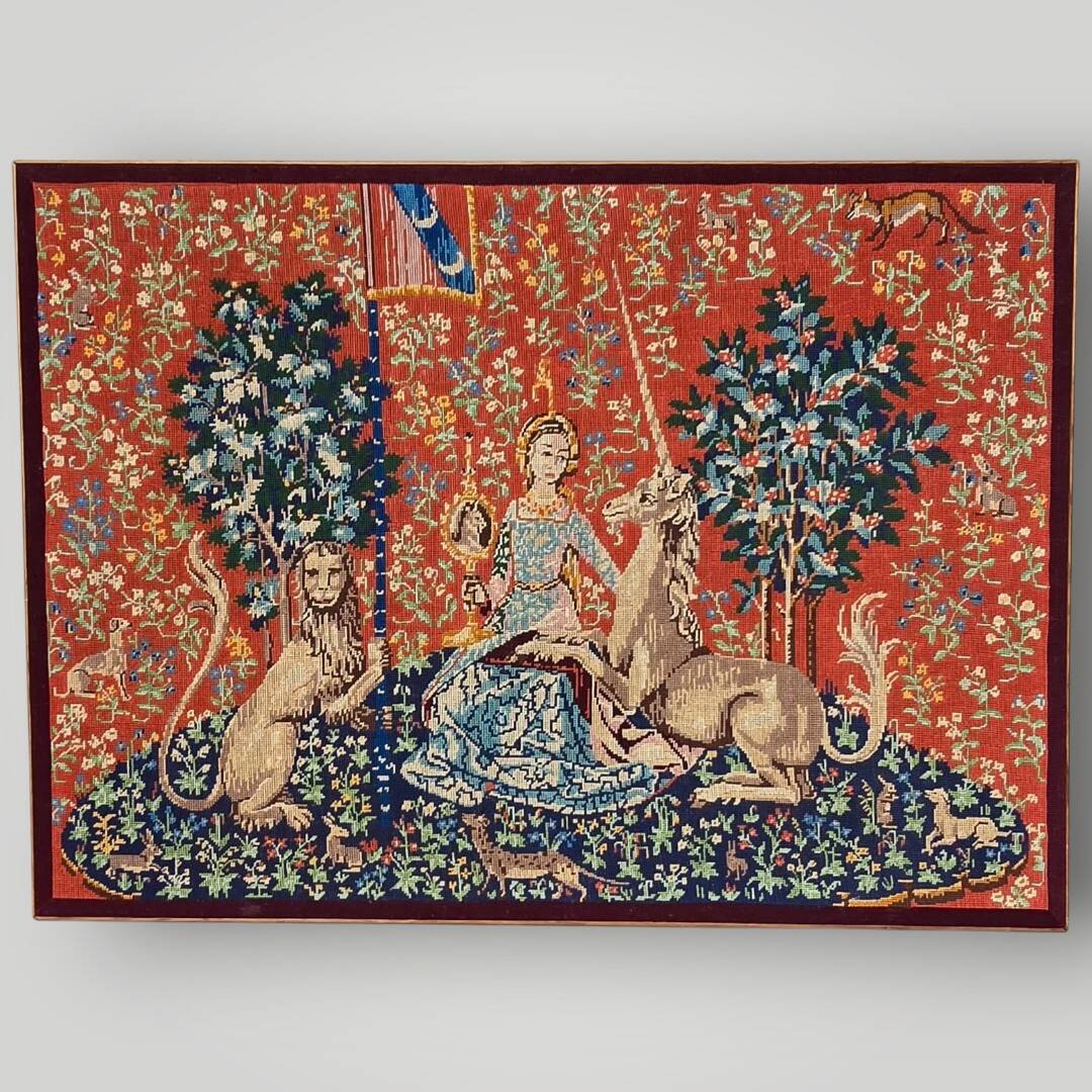 Tapisserie au point de croix vintage « La Dame à la Licorne », reproduction médiévale