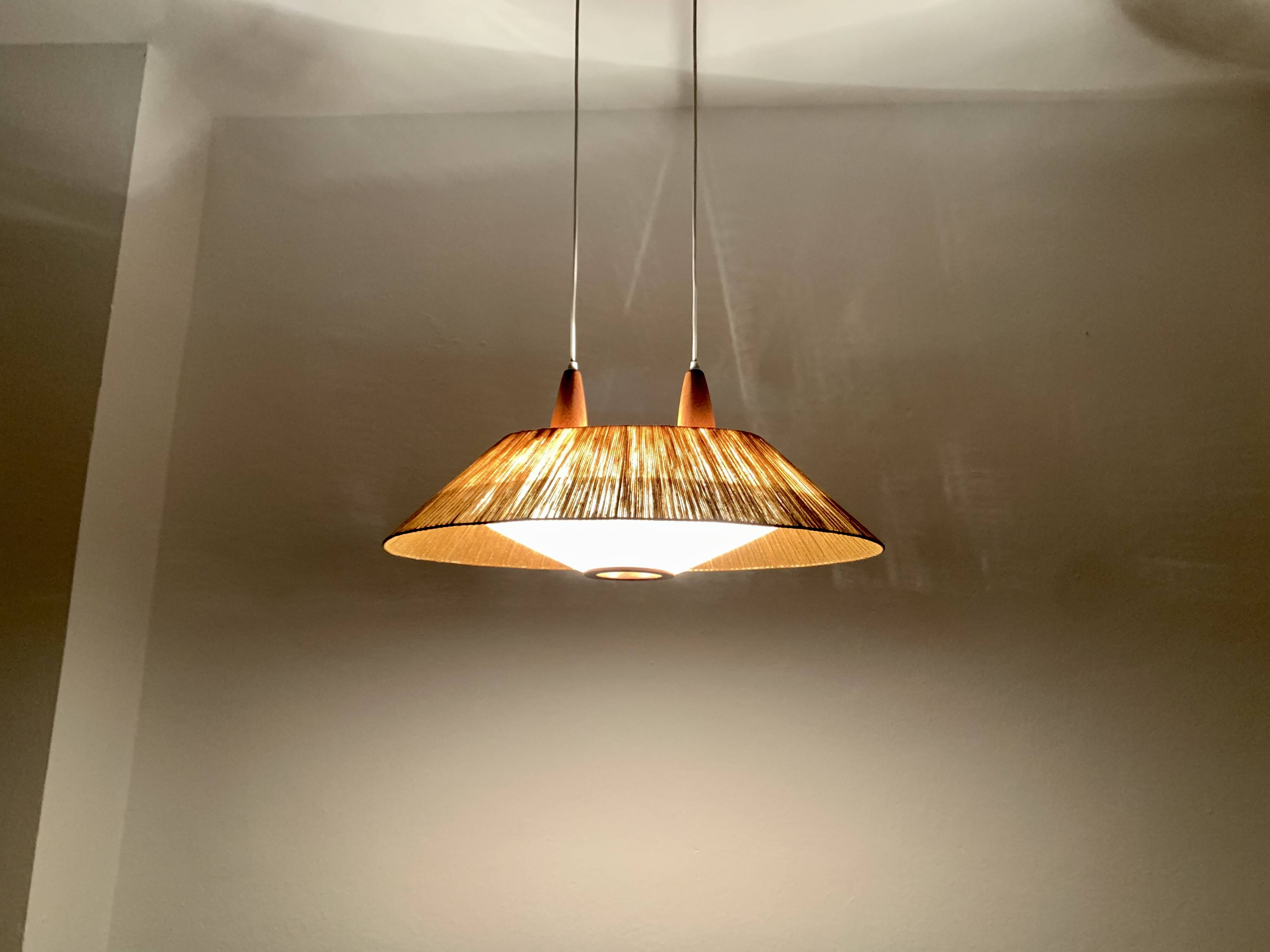 Raffia Bast and Teak Pendant Lamp from Temde