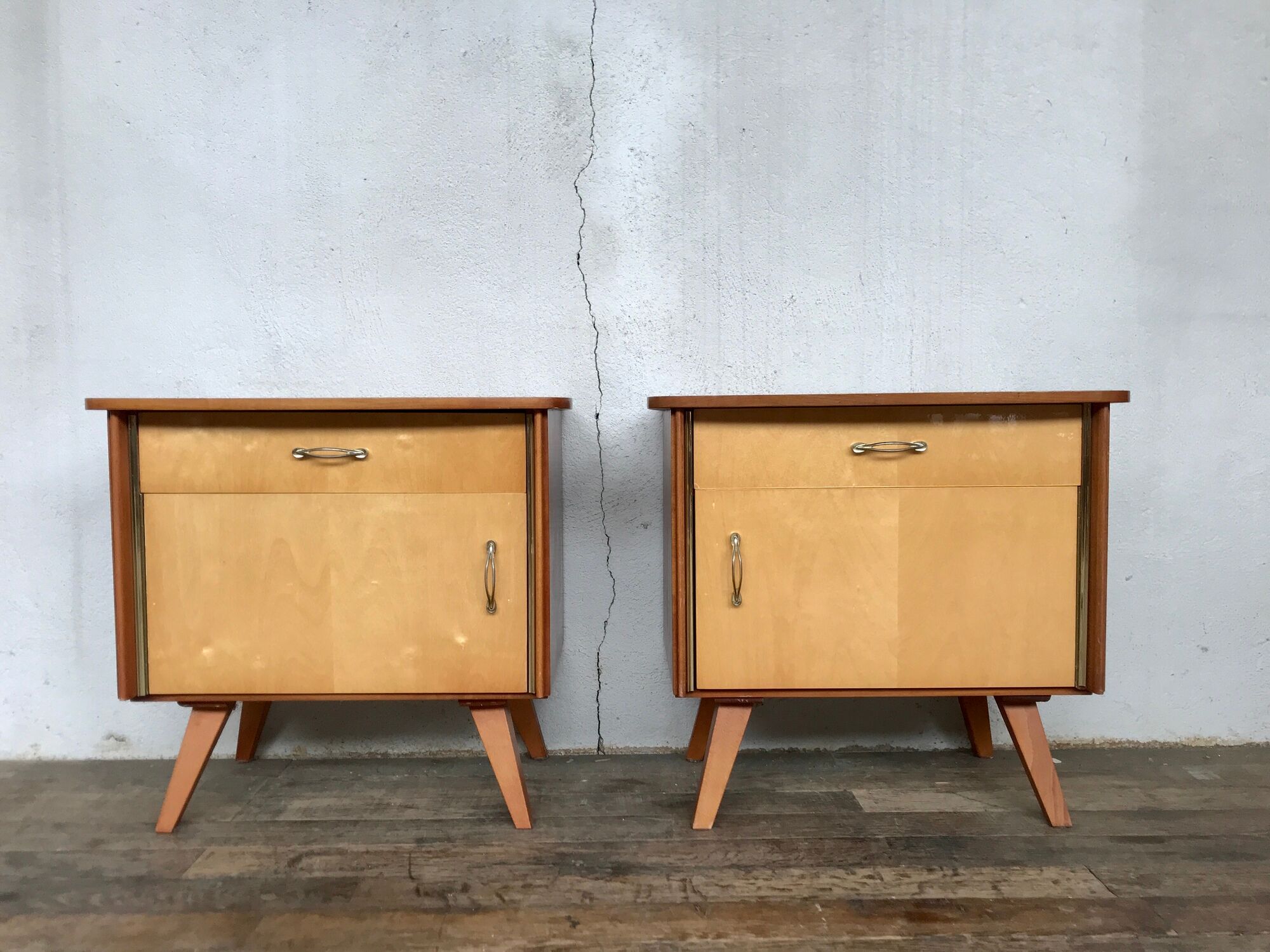Pair of night table feet compass bedside end of vintage sofa old 1950 1960 retro