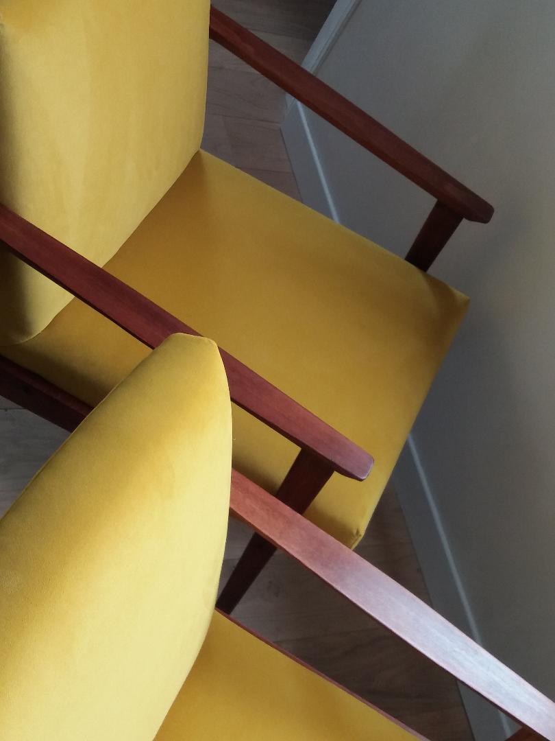 Pair of restored armchairs - yellow velvet