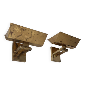 Pair of vintage adjustable wall lights, solid brass, Italy 1970