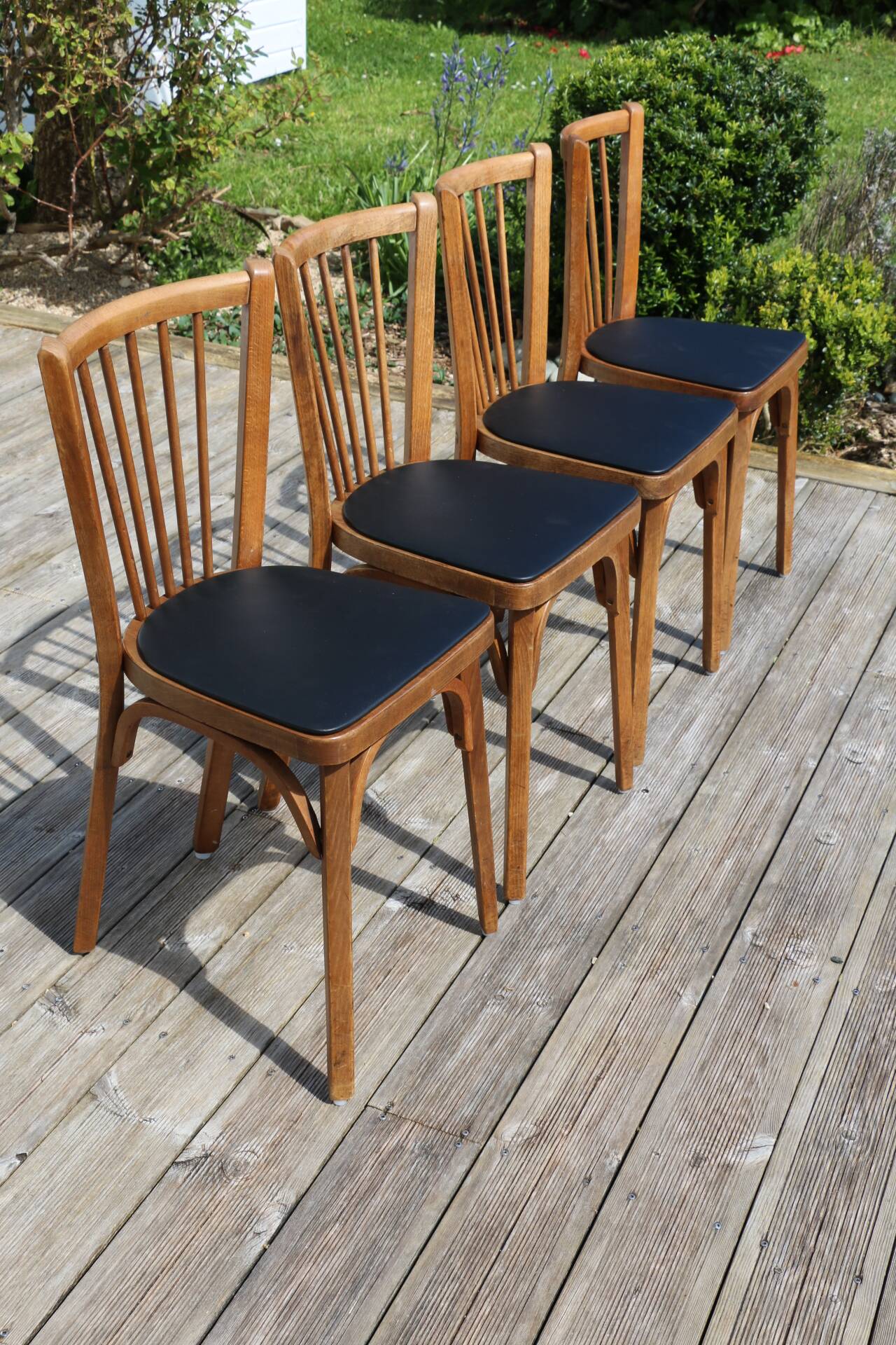 4 baumann n°12 black leatherette chairs, medium beech