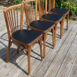 4 baumann n°12 black leatherette chairs, medium beech
