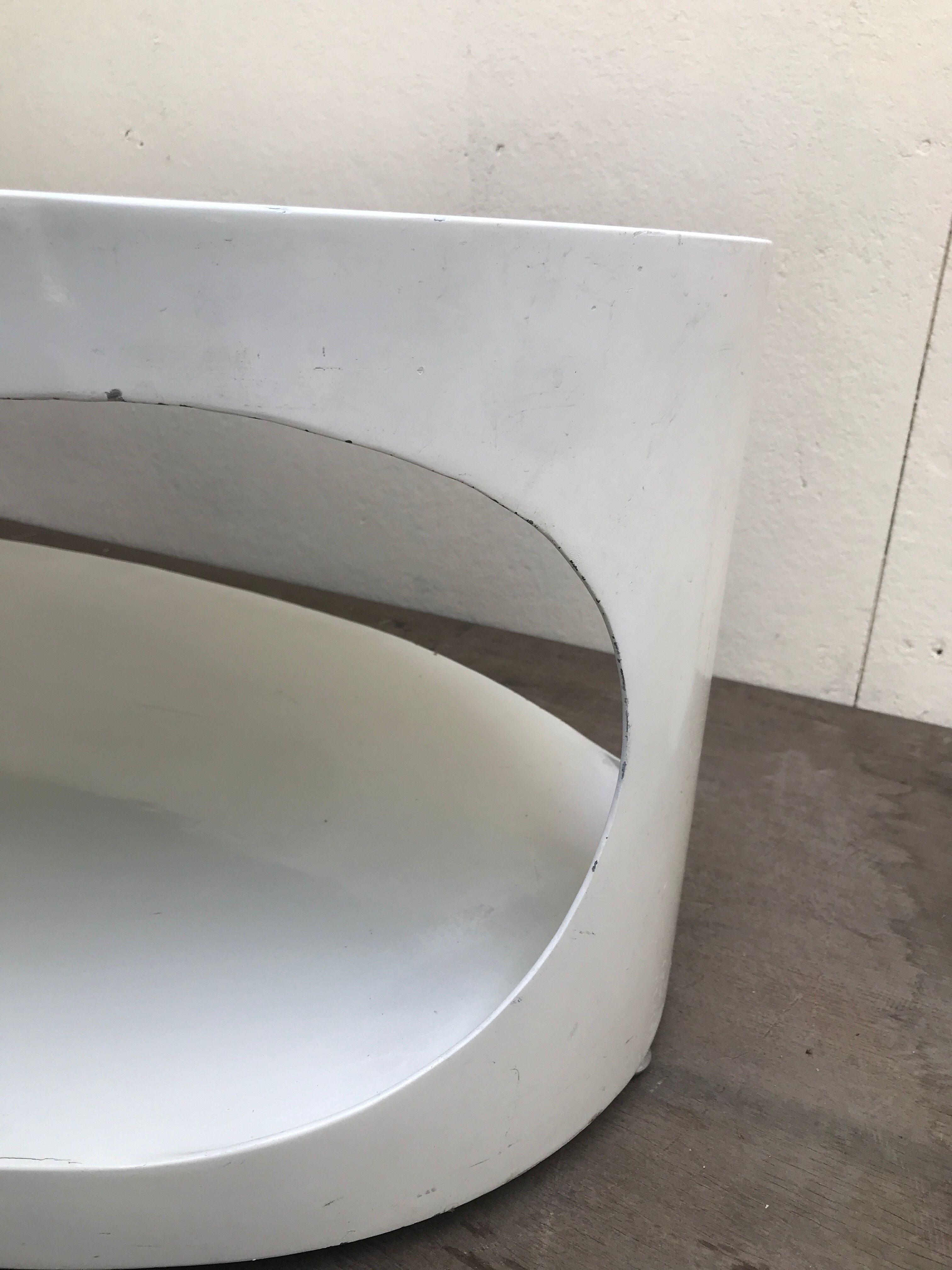 Oval white-panelled metal coffee table 70s
