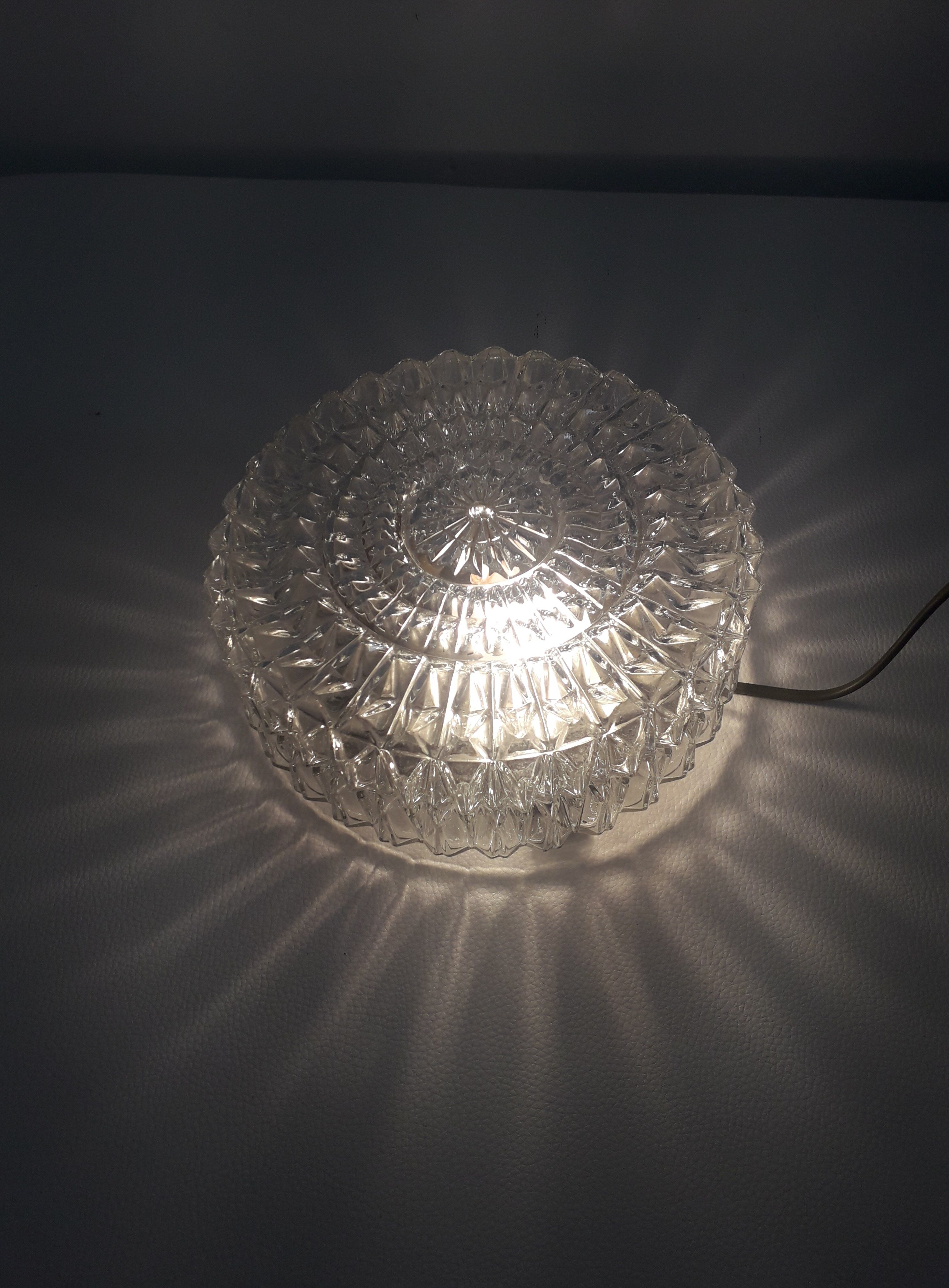 Vintage ceiling lamp, molded glass, round shape, 1970