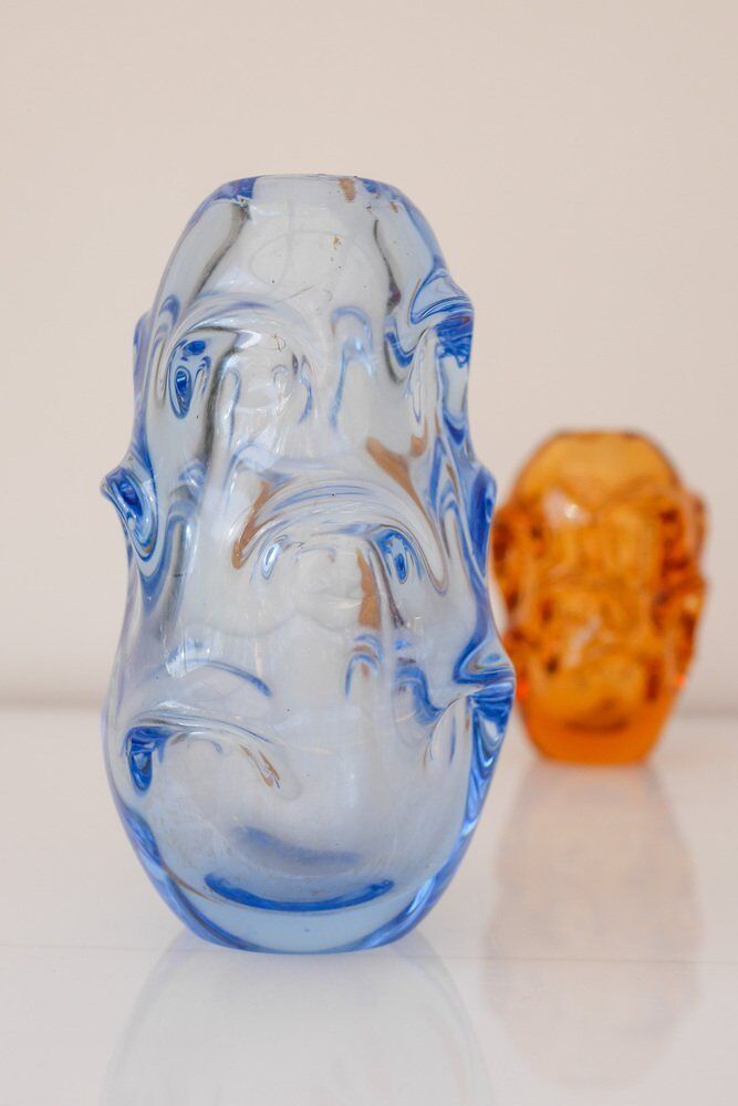 Mid-century modern crystal vase in pale blue by Börne Augustsson for Åseda