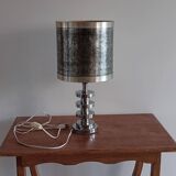 Chromed metal lamp and metallic paper lampshade. 70s