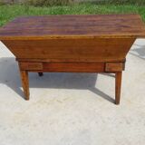 Very old solid oak dough trough with a lid and removable legs.