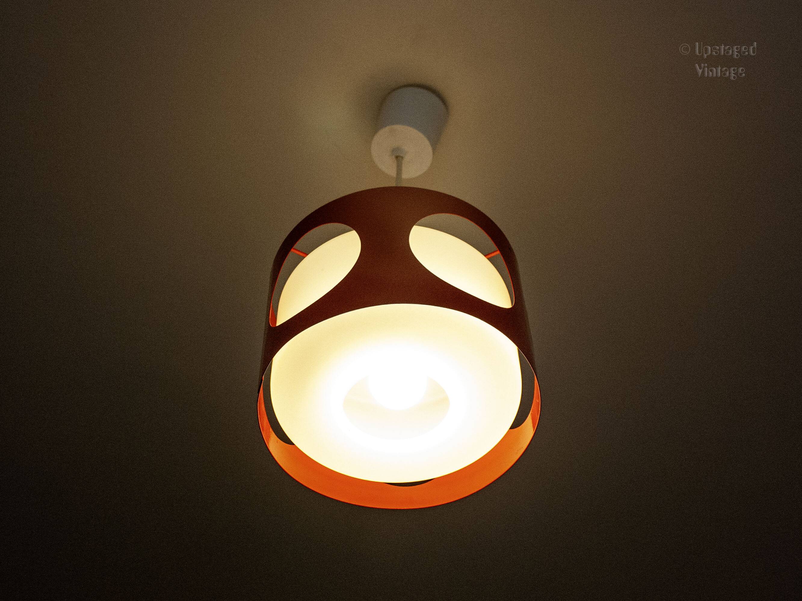 Vintage UFO ceiling light in red metal and white glass