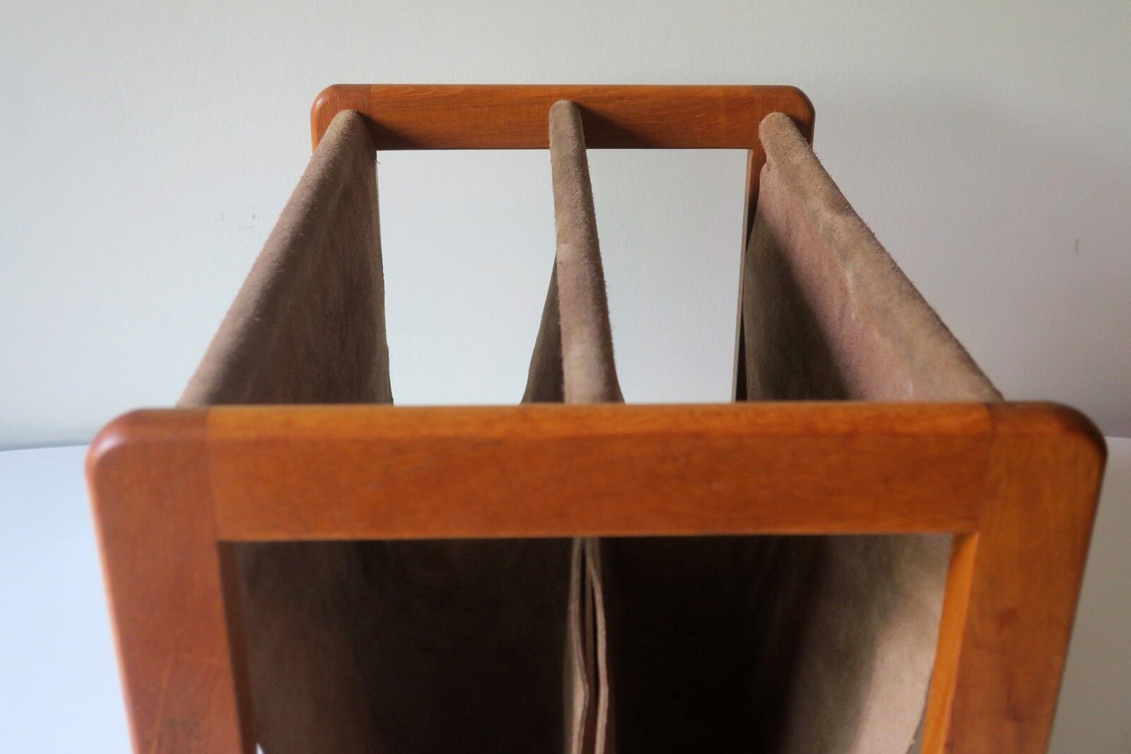 Aksel Kjersgaard teak and suede leather magazine rack 1960