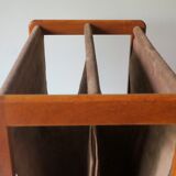 Aksel Kjersgaard teak and suede leather magazine rack 1960