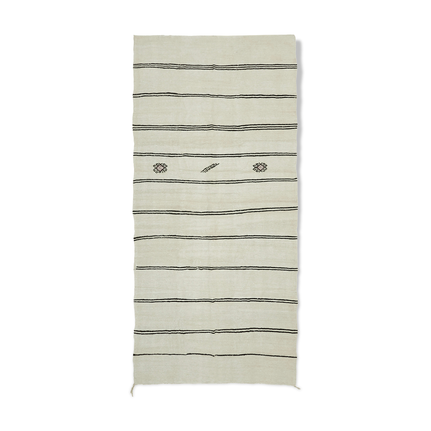 Hand-Knotted Turkish Unique 1970s 194 cm x 380 cm Beige Hemp Kilim Carpet