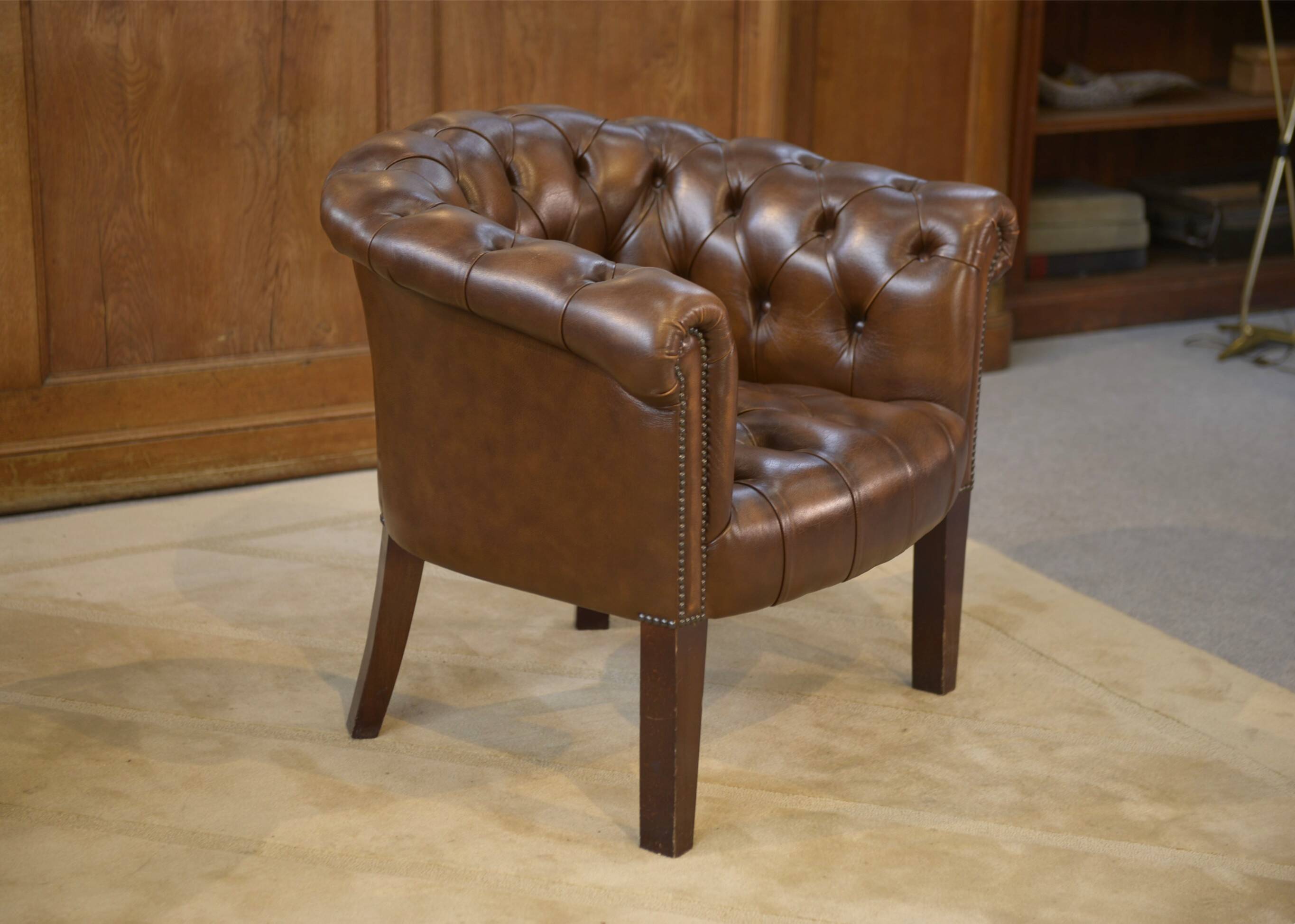 Pair of upholstered leather Club armchairs