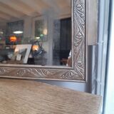 Mirror, wood and plaster, art deco, pale gold and silver patina, rectangular