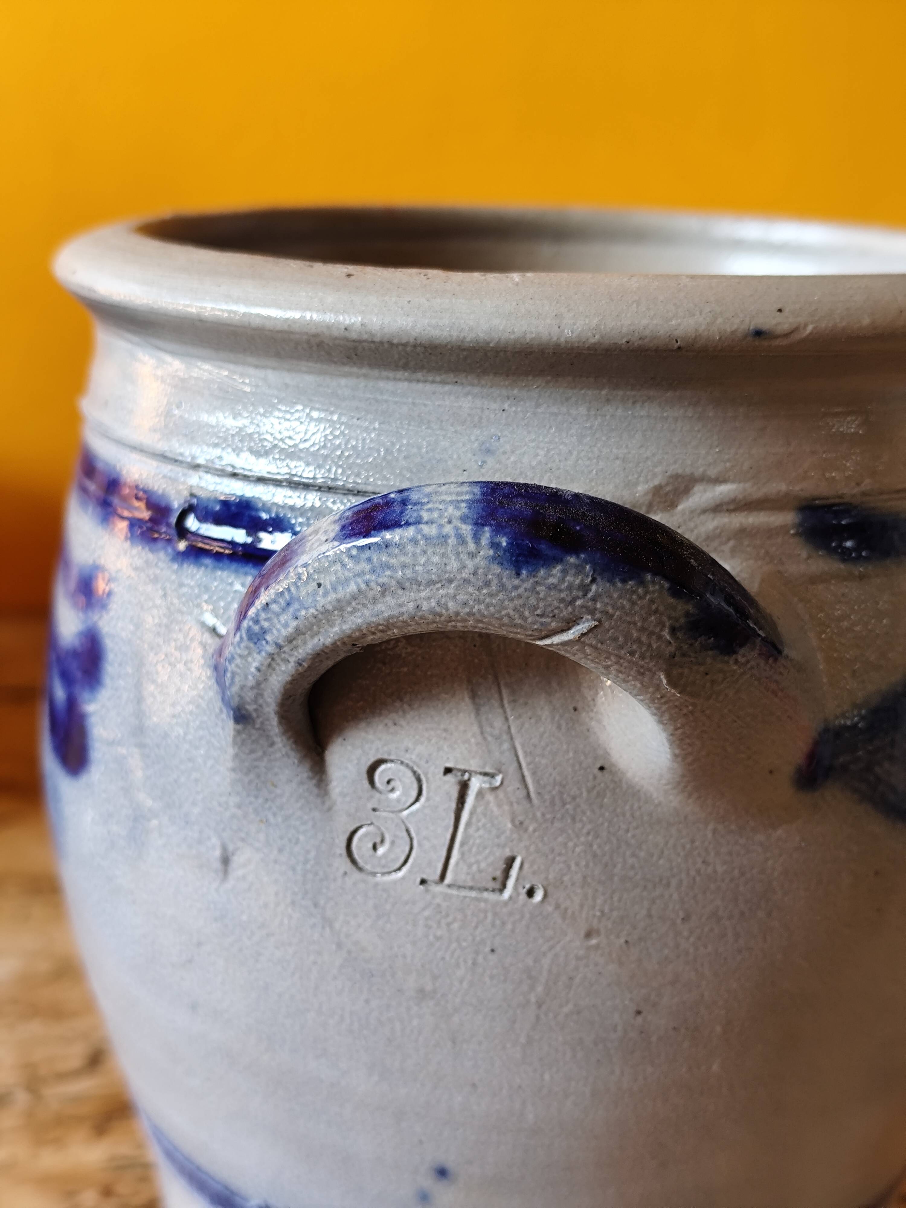 Blue and grey glazed stoneware pot from Alsace