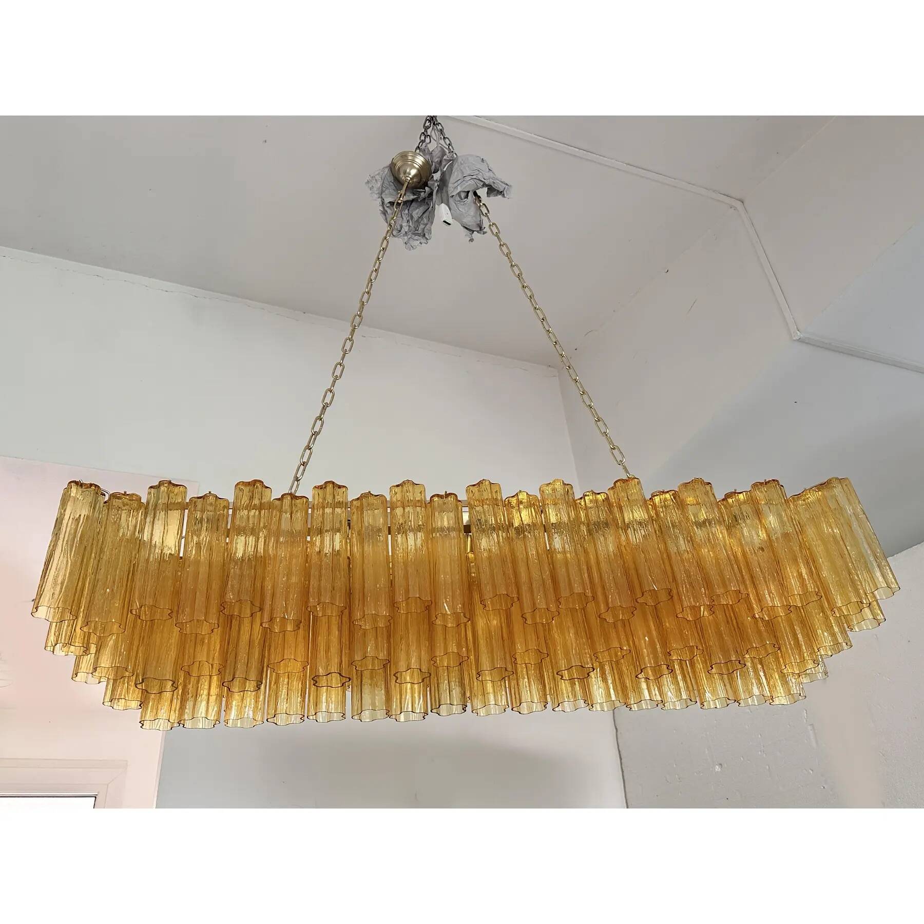 Contemporary Rectangular Luxury "Tronchi" Murano Glass Gold Chandelier