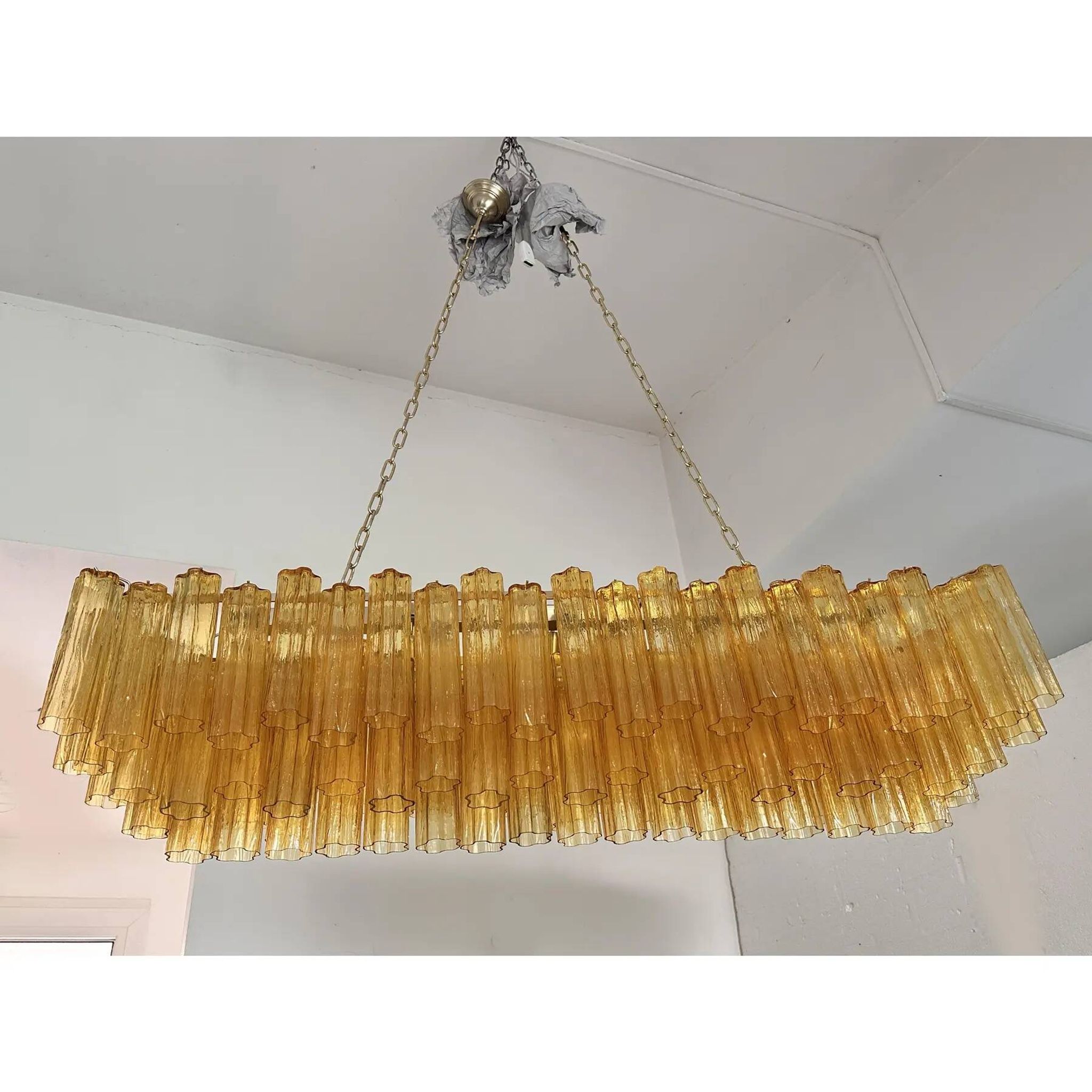 Contemporary Rectangular Luxury "Tronchi" Murano Glass Gold Chandelier