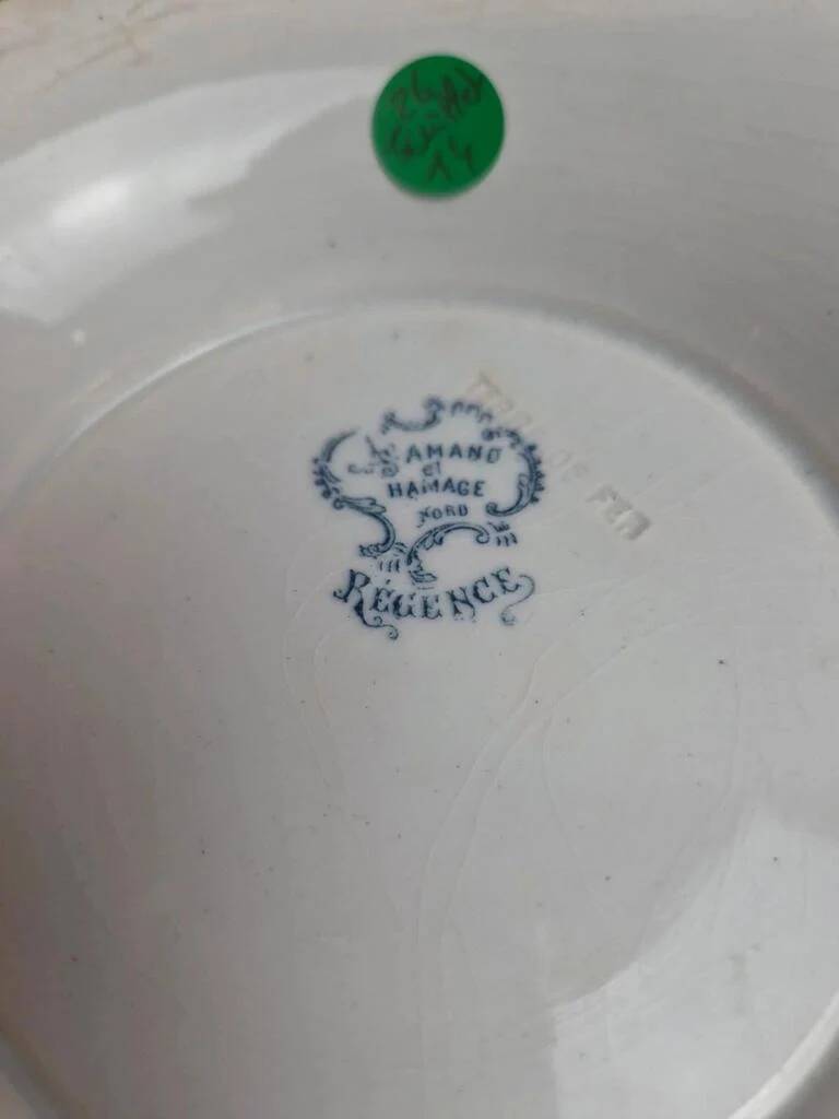 Compotier ancien en terre de fer Saint-amand & Hamage – modèle Régence bleu