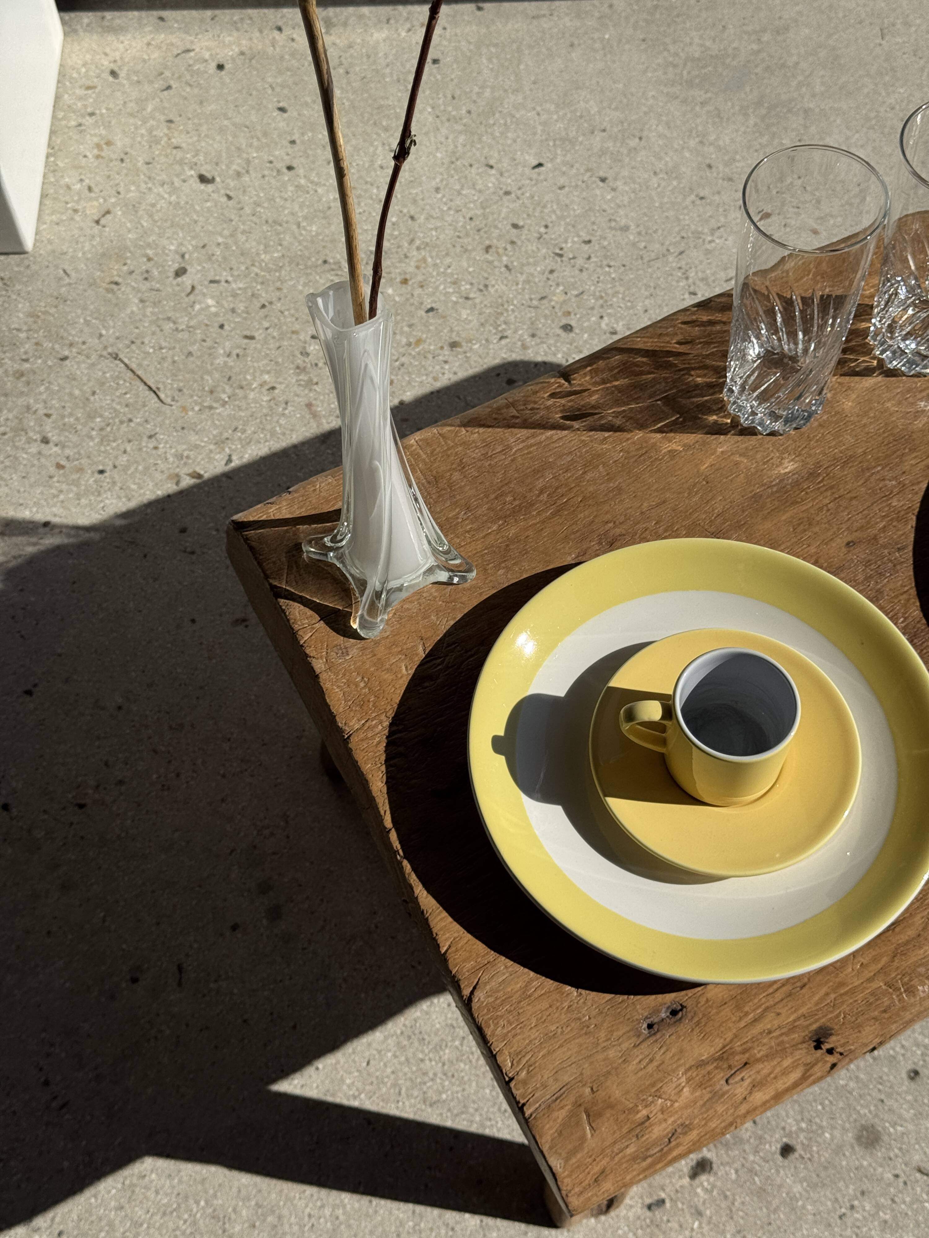Set of 2 large plates with yellow rim, brand 12.