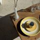 Set of 2 large plates with yellow rim, brand 12.