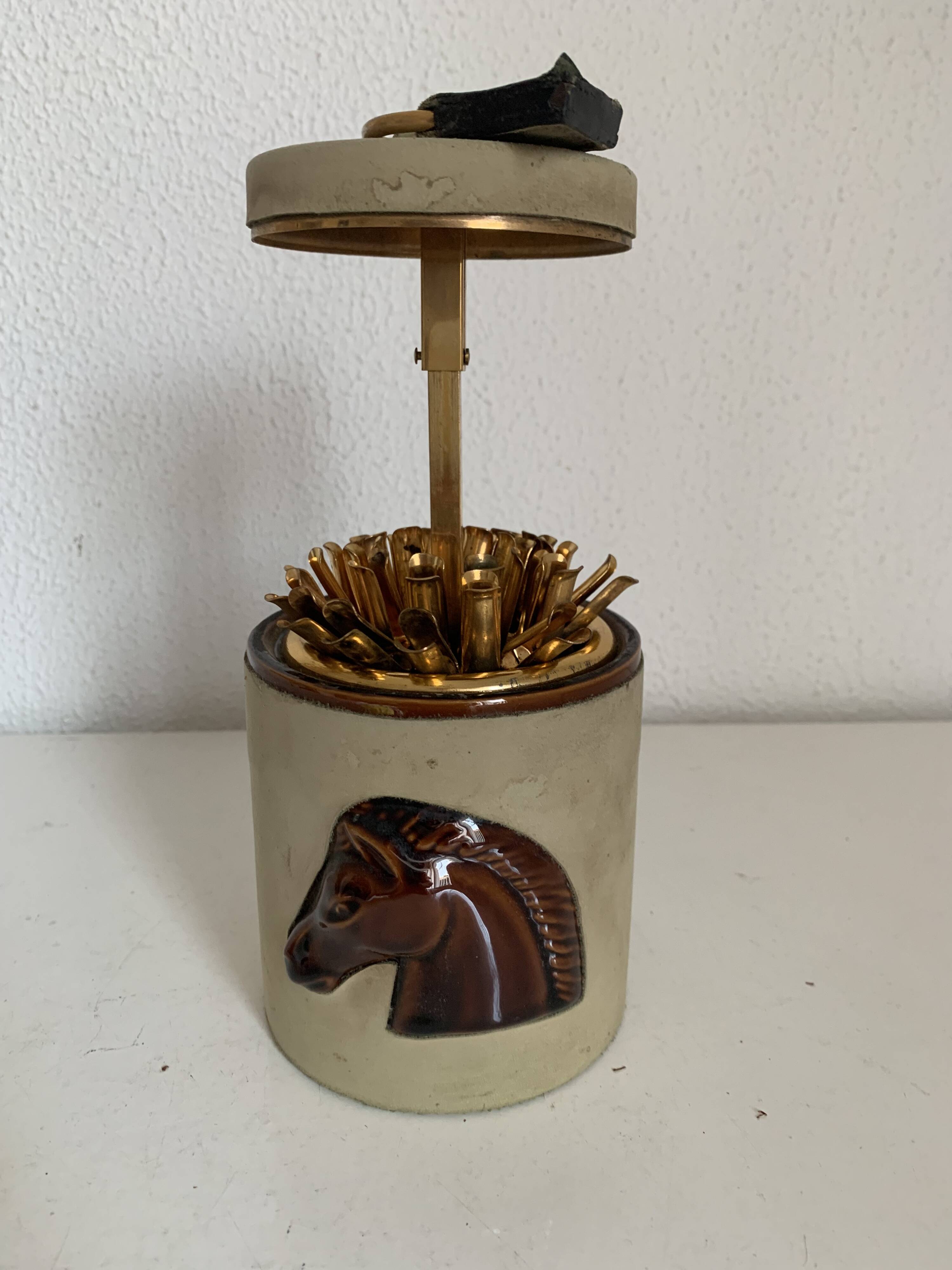 Vintage 1960 Longchamp Suede Horse Sand Cigarette Holder - 11 x 10 cm