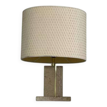 Lampe années 70 en travertin et laiton